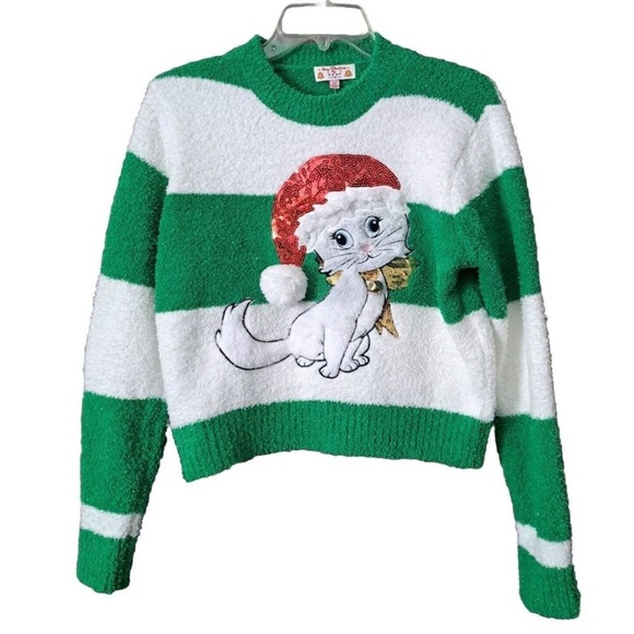 ❤️ Merry Christmas by POOF New York
Green & White Cat Sweater NWT - Picture 1 of 3